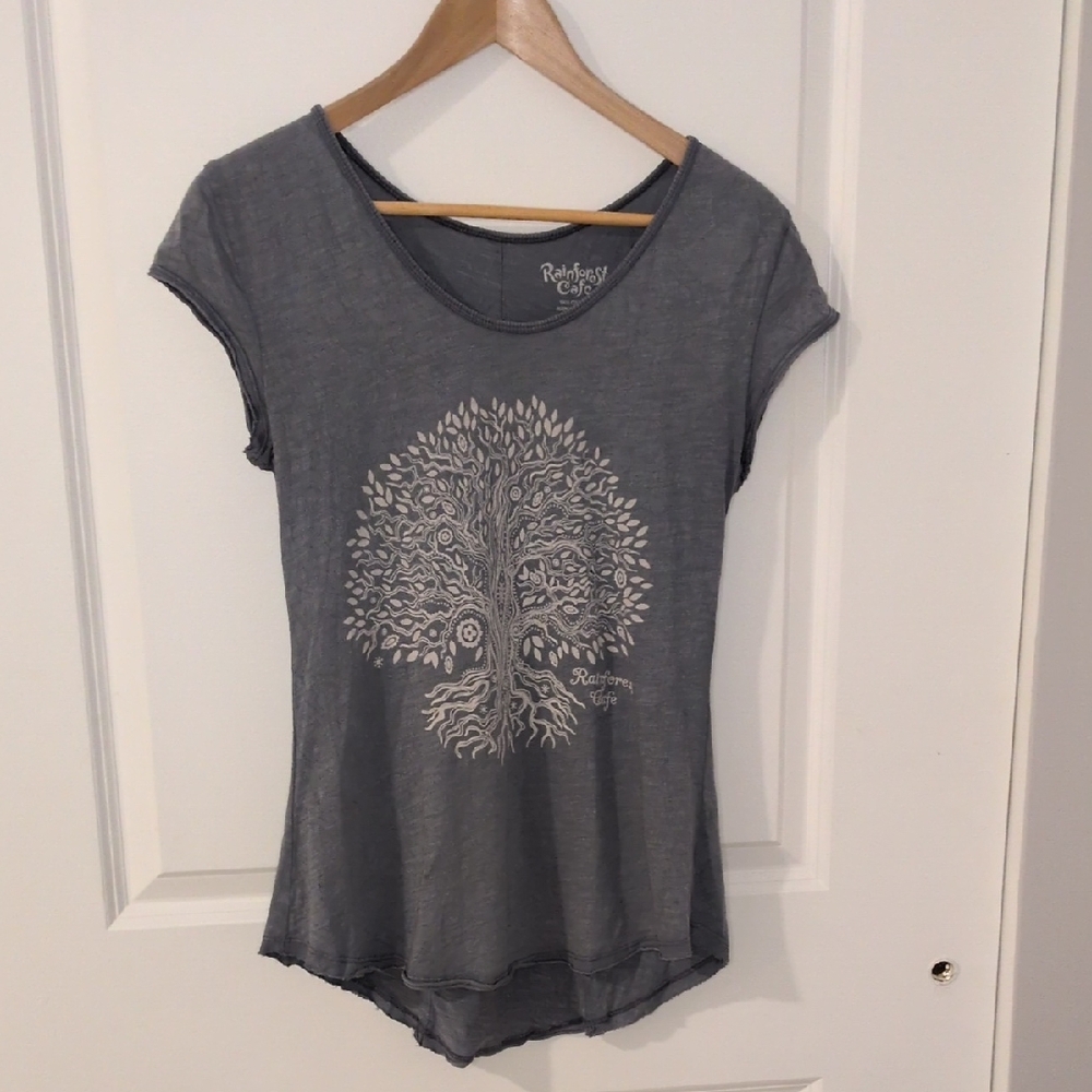 RAINFOREST Cafe Charcoal Tree Design Women's Tee